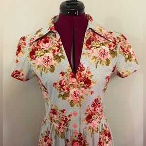 Vintage cotton rose day dress hand made washable excellent condition sm/medium